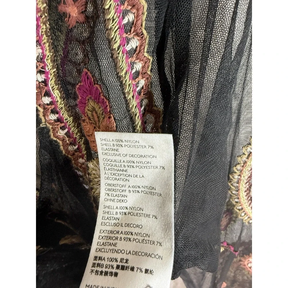 Free People Velvet Florence Embroidered Mesh Long Sleeve Top In Black Size S